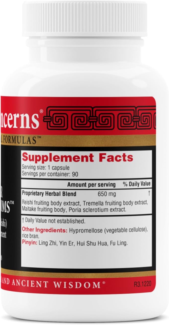 Health Concerns Power Mushrooms – Immune System &amp Natural Energy Support – Adaptogenic Mushroom Supplement with Reishi Tremella Maitake Poria – Traditional Chinese Herbal Supplement - 90 Capsul