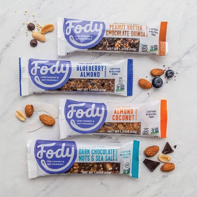 Fody Foods Snack Bars Peanut Butter Chocolate Quinoa 1.41 Oz (Pack of 6) 6g Protein Low FODMAP Gut &amp IBS Friendly Vegan Lactose Free Non-GMO Gluten Free