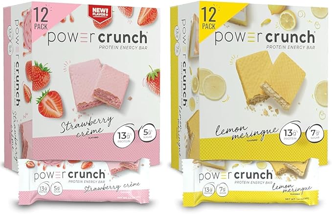 Power Crunch Protein Wafer Bars High Protein Snacks Strawberry Crème &amp Lemon Meringue 1.4 Ounce (12 Count) Bundles
