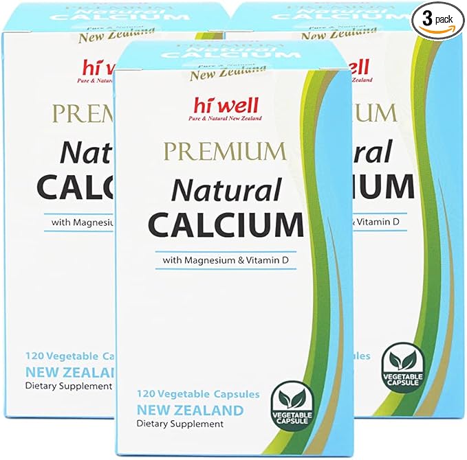 (Pack of 3) Hi Well Premium Natural Calcium with Magnesium &amp Vitamin D 120Vegetarian Capsules