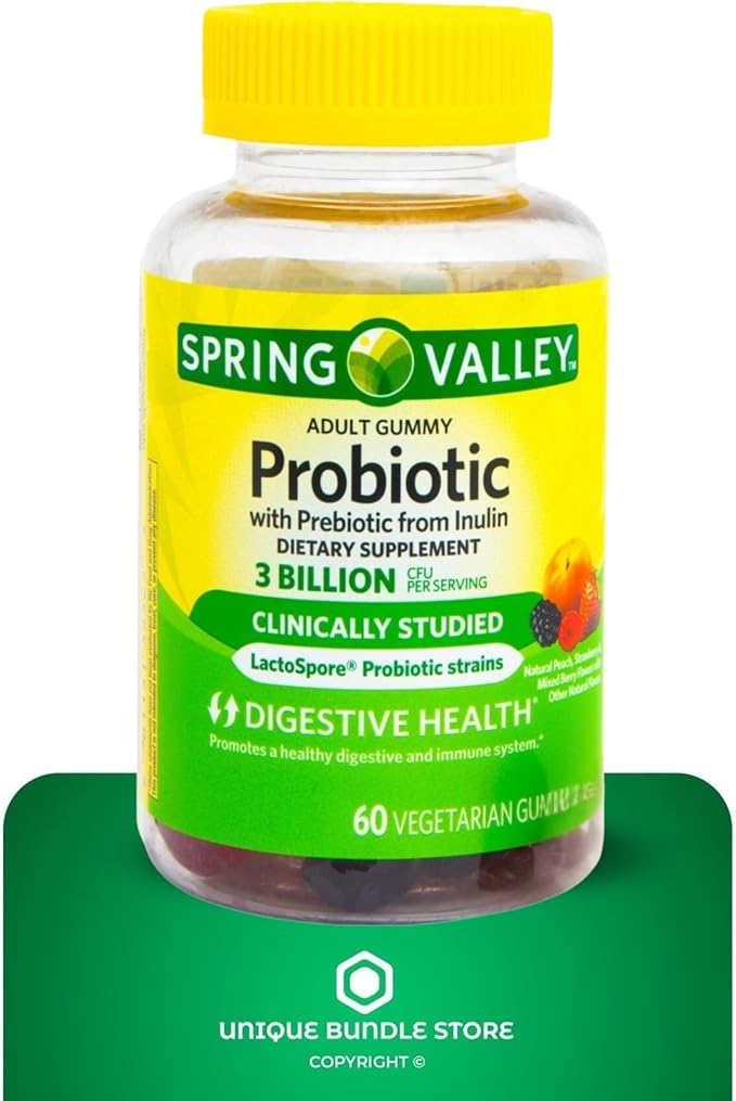 Probiotics Women and Men – 60 Vegetarian Gummies 3 Billion CFU with Inulin Digestive Health Supplement Assorted Peach Strawberry Mixed Berry Flavors (Pack of 2)