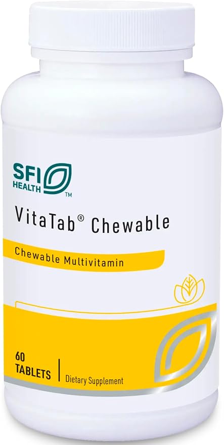 Klaire Labs SFI Health VitaTab Chewable - Multivitamin with 24 Vital Nutrients for Kids &amp Adults Natural Cherry-Orange Flavor No Artificial Colors Flavors or Preservatives (60 Tablets)