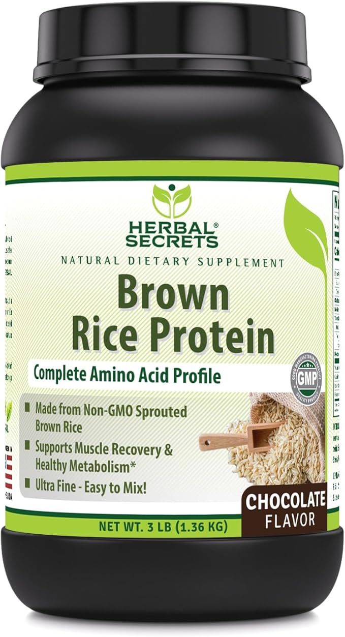 Herbal Secrets Brown Rice Protein Supplement | 3 Lb Powder | 12 Grams Protein per Serving | Vegan | Made in USA (3 Lb Chocolate)
