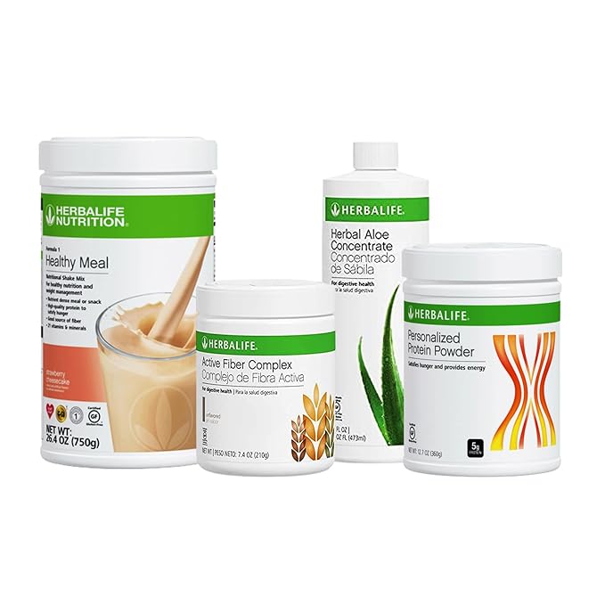 Herbalife Formula 1 Healthy Nutritional Shake Mix (Strawberry Cheesecake 750g) and Active Fiber Complex 210g Combo with Herbal Aloe Concentrate Pint 473ml-PERSONALIZED Protein Powder 360g