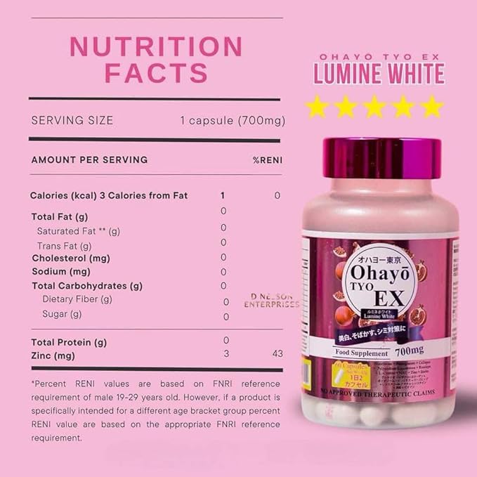 OhayoTYO EX Lumine White Glutathione 700mg 60 Capsules