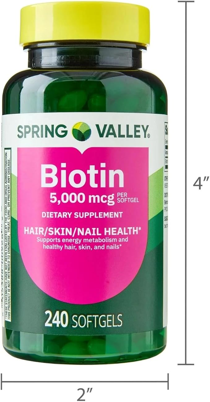 Spring Valley Biotin 5000 mcg Softgels Hair Skin &amp Nail Health Support Supplement 240 Count