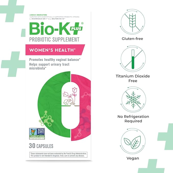 Bio-K+ Probiotic for Women support for Vaginal &amp Urinary Tract Health Probiotic Supplement with 2 Billion CFU 2 Strains Vegan Shelf-Stable – 30 Capsules