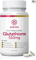 6SKINS®6in1 Beauty Elixir with Liposomal Glutathione 510mg | Glutathione Supplement 4X Better Absorption - Immune Support Liver Detox Powerful Antioxidant for Healthier Skin - 60 Capsules