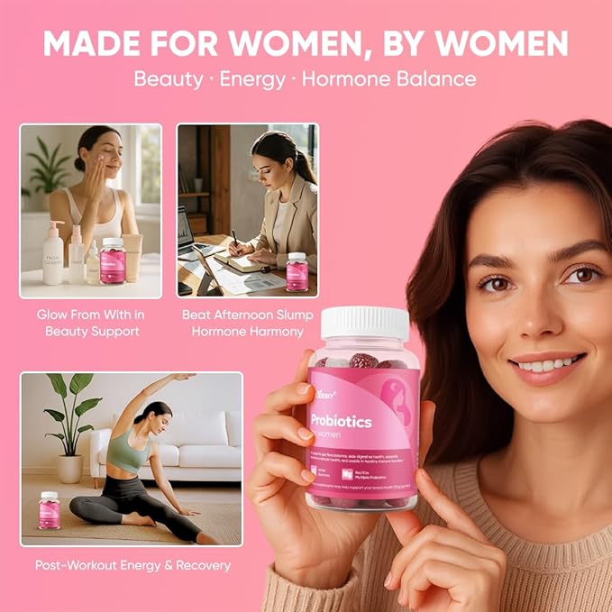 Probiotics for Women Gummies - Multiple Probiotics &amp Red Elm - Supports Gut Flora Feminine Health &amp Immune Function - 60 Active Daily Gummies (2PCS)