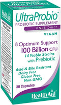 HealthAid UltraProbio 100 Billion 30ct Once Daily Capsules Optimum Support 100 Billion with Prebiotic Acid &amp Bile Resistant Non-GMO