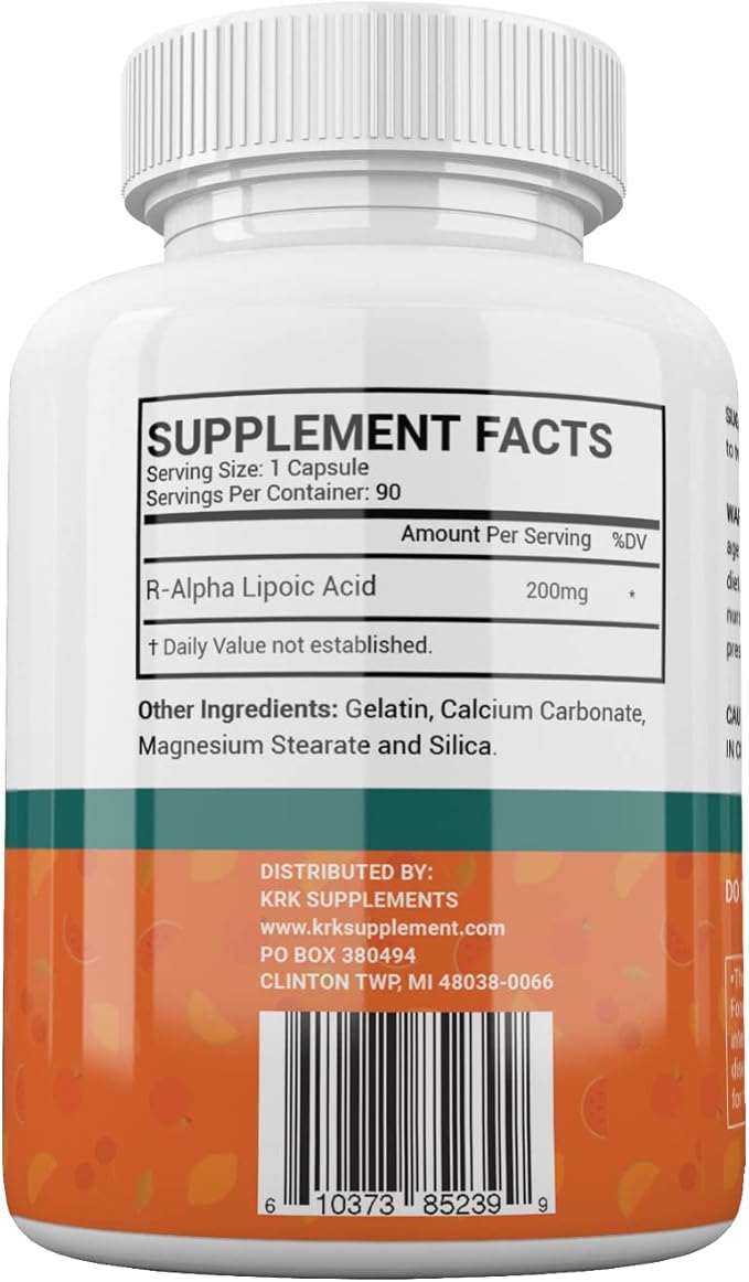 1 Bottle R-ALA R-Alpha Lipoic Acid 200mg 90 Capsules