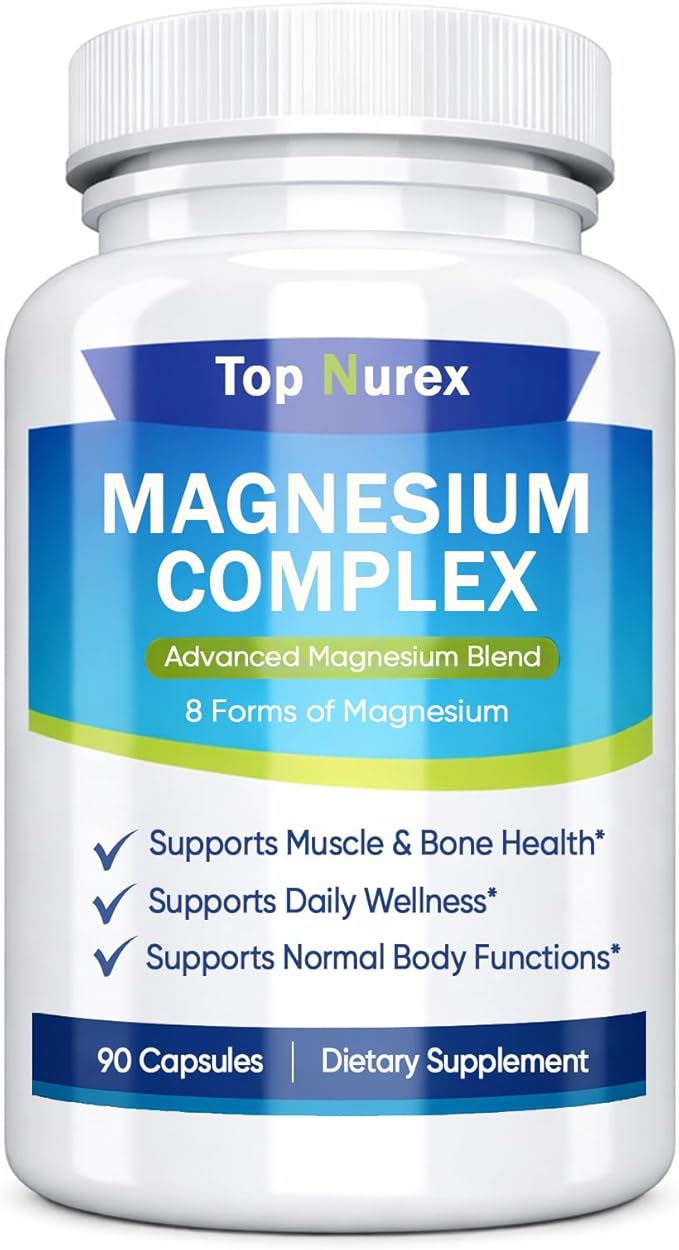 Top Nurex Magnesium Complex 1000 mg 8-Source Magnesium Blend with Glycinate Citrate Malate &amp Taurate Vegan Non-GMO Formula 90 Capsules