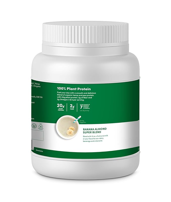 Manitoba Harvest Hemp Yeah Organic Plant-Based Protein Powder with 20g of Complete Plant 2g of Fiber &amp 2g Omegas 3&amp6 Non-GMO Vegan Unsweetened 16 Oz Packaging May Vary