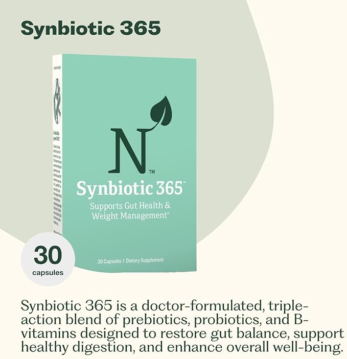 Synbiotic 365 Triple Action Prebiotics and Probiotics for Women &amp Men | Supplement with B Vitamins Biotin &amp Niacin | Gluten Free Non-GMO &amp Vegan | 20 Billion CFU | 30 Servings
