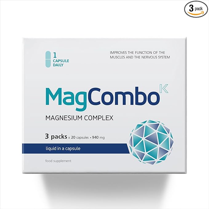 MagCombo - Concentrated Pure Magnesium Special Oil Formula for Maximum Absorption enriched with Vitamins В2 В6 В12 and С only 1 Capsule Daily. (Pack of 3)