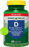 SUREFECT Spring Valley Vitamin D3 25 mcg (1000 IU) Softgels Bone &amp Immune Support 450 Count Organizer