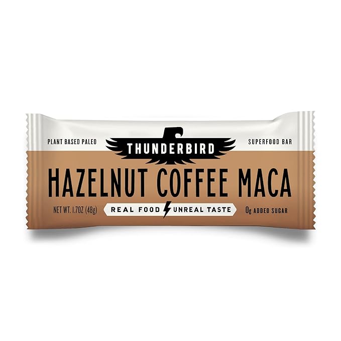 Thunderbird Bars Energy Snack Gluten-Free with Protein Healthy Real Food Vegan Paleo Non-GMO No Added Sugar Hazelnut Coffee Maca Flavor (12 Count 1.7 oz. Bars)