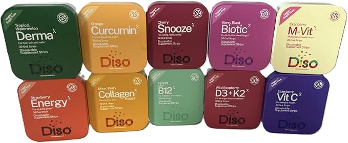 DISO - D3+K2 - Fast-Dissolving Oral Strips Wild Raspberry Flavor Vegan Sugar Free Maximum Absorption Gluten Free Individually Wrapped for Healthy Bones and Teeth 30 Dissolvable Strips