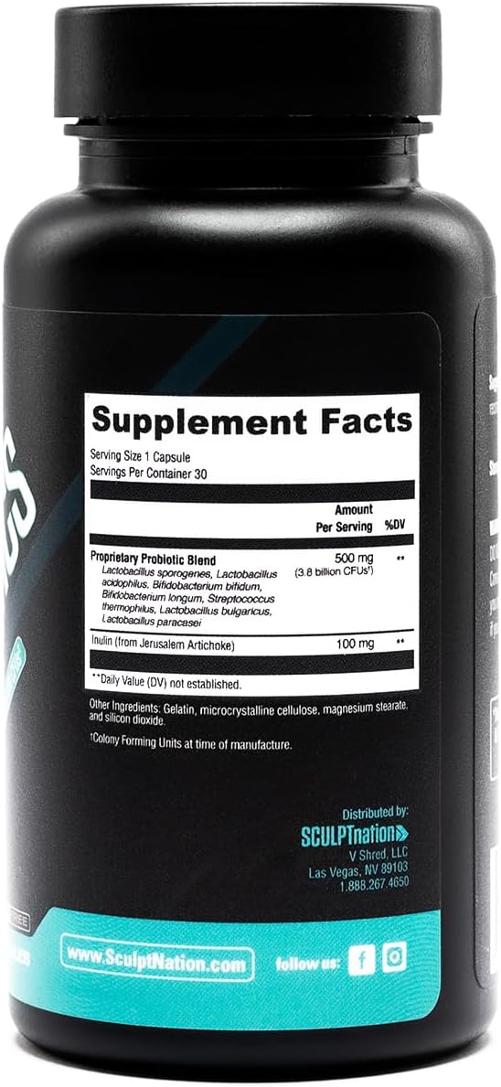 Sculpt Nation by V Shred Premium Probiotics - Digestive &amp Gut Health Support - Helps with Occasional Constipation Gas and Bloating - 30-Day Supply