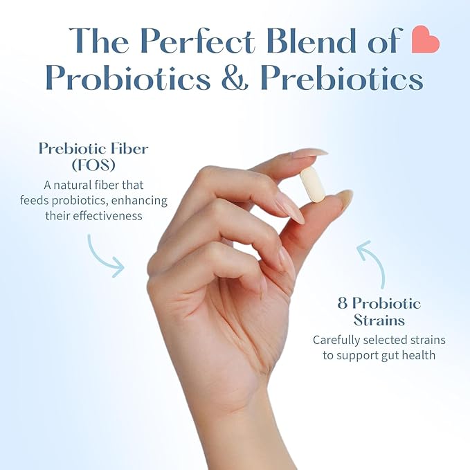 LOVEBUG Skinny Prebiotics and Probiotics for Women Digestive Health &amp Immune Support - 10 Billion CFU Probiotic Strains Gut Health Gas Constipation &amp Bloating 60ct