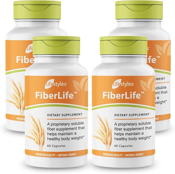 Intra FiberLife Supplement – Soluble Fiber for Digestive Health &amp Cholesterol Support with Konjac Guar Gum Xanthan Gum and Cinnamon – Made in Canada – 4 Bottles x 60 Capsules (240 Capsules)
