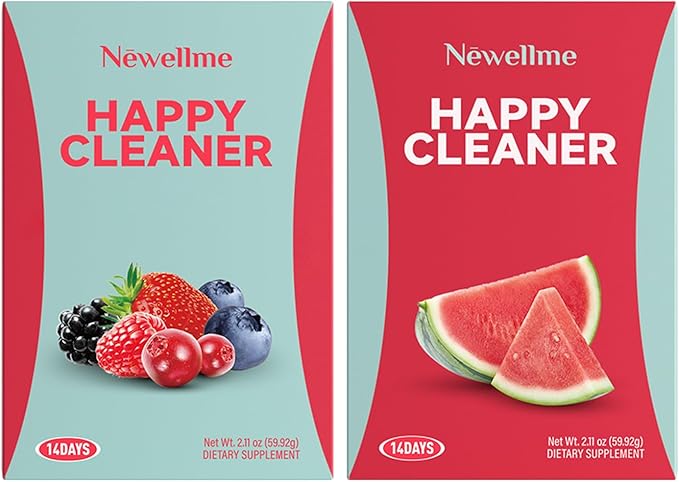 NEWELLME Happy Cleaner Digestive Supplement Powder Gut Health Drink Mix with Probiotics Digestive Enzymes &amp Fiber Supports Digestion and Bloating Watermelon &amp Berry Variety 28 Sachets (2