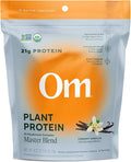 OM MUSHROOM SUPERFOOD Master Blend Vegan Protein – Creamy Vanilla Plant Protein with 10 Mushrooms Ashwagandha BCAAs &amp B12 – Energy Recovery &amp Immune Support – 1.2 lb (16 Servings)