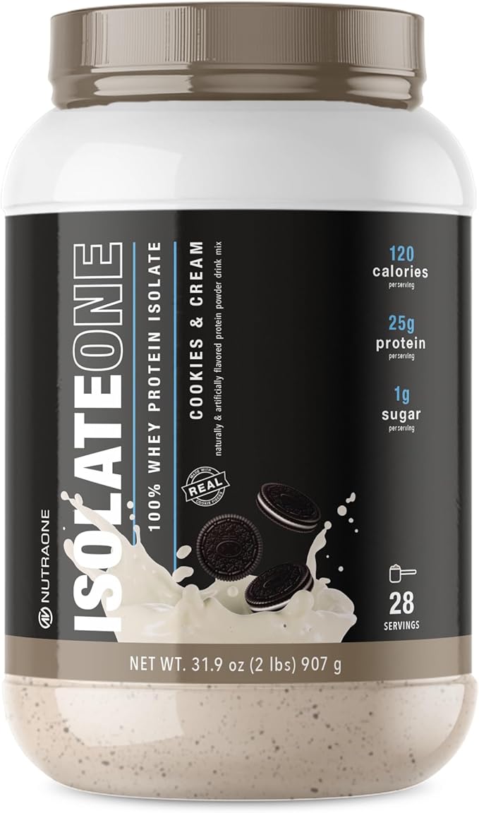 NutraOne IsolateOne Whey Isolate Protein Powder 100% Pure Whey Isolate Powder (Cookies &amp Cream - 28 Servings)