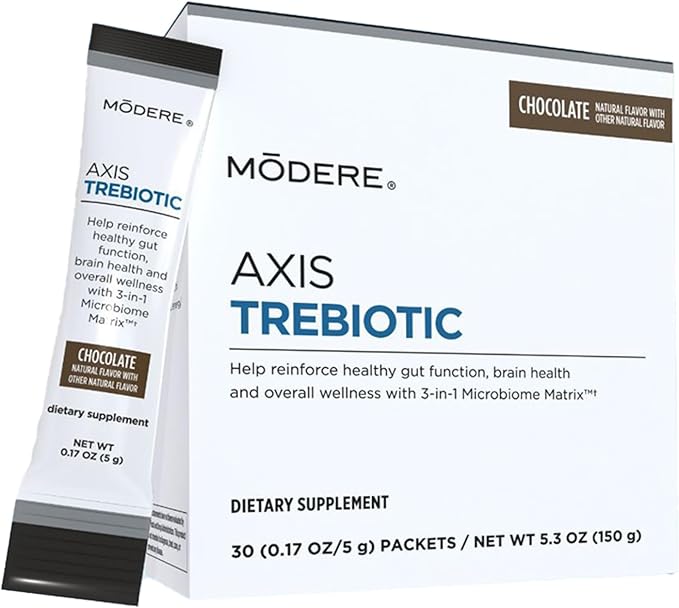 Modere Axis Trebiotic Chocolate Powder - Daily Wellness Formula with Chocolate Flavor Convenient Single Serve Packets Ready to Mix Up - 30 Count