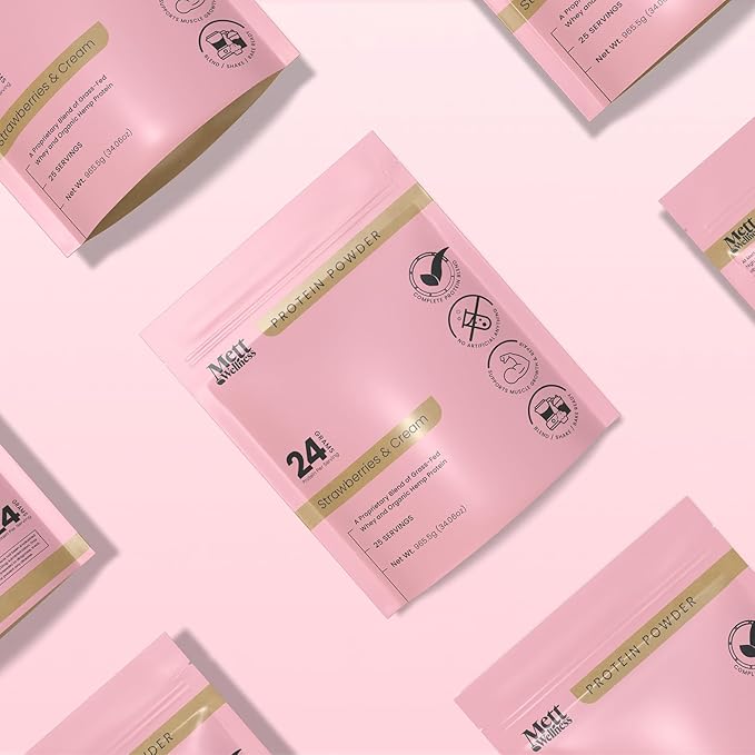 Strawberries &amp Cream Grass-Fed Whey + Hemp Heart Protein Powder with Bovine Collagen | 24g Protein per Serving | Supports Digestion &amp Daily Wellness | 1.5 lbs (25 Servings)