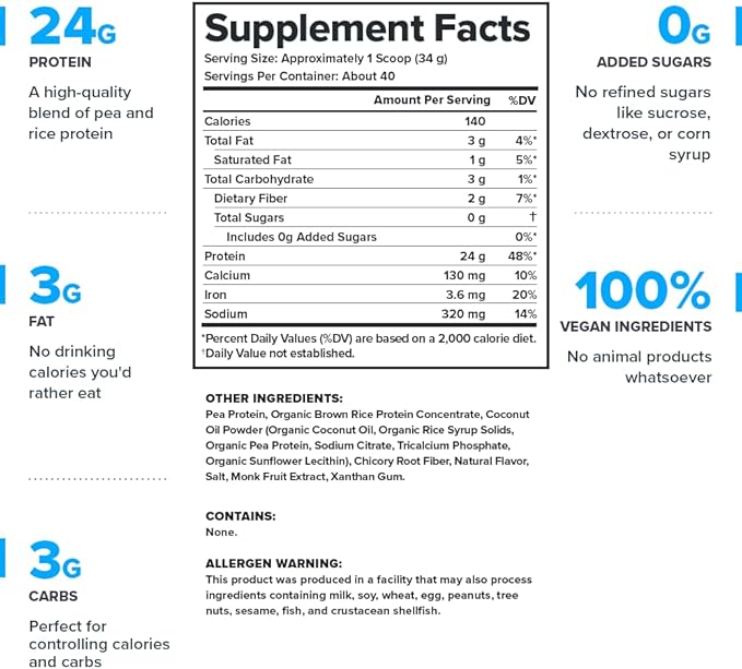 LEGION Plant+ Vegan Protein Powder Vanilla - Rice and Pea Plant Based Protein Blend. Gluten Free GMO Free Naturally Sweetened and Flavored 40 Servings (Vanilla)