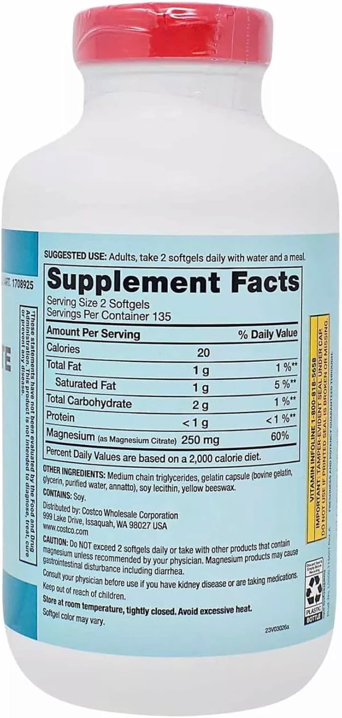 Kirkland Signature Magnesium Citrate 250mg Softgels (270 Count)