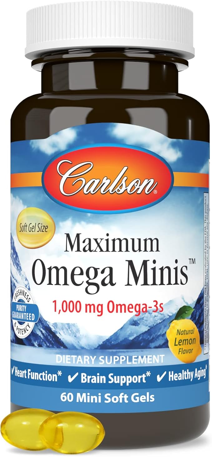 Carlson - Maximum Omega Minis 1000 mg Omega-3s Heart Function Brain Support &amp Healthy Aging Lemon 60 Mini Softgels