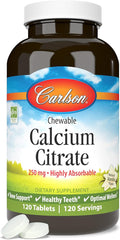 Carlson - Chewable Calcium Citrate 250 mg Highly Absorbable Bone Support Healthy Teeth &amp Optimal Wellness Natural Vanilla Flavor 120 Tablets