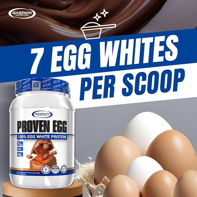 Gaspari Nutrition Proven Egg 100% Egg White Protein 25g Protein Keto Friendly Dairy and Lactose Free Soy Free (1lb Salted Caramel)
