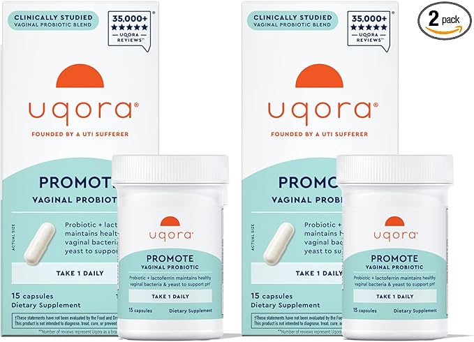 Uqora Promote - Support Vaginal Health* - Probiotic for Women with Lactoferrin Lactobacillus Acidophilus &amp Lacticaseibacillus Rhamnosus - Vaginal Probiotics - Gluten-Free - 30 Capsules (2 Pack)