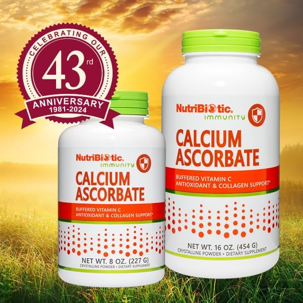 NutriBiotic - Calcium Ascorbate Vitamin C Powder 16 Oz | Essential Antioxidant &amp Collagen Supplement Buffered with Calcium | Non-Acidic &amp Easier on Digestion Than Ascorbic Acid | Gluten &amp