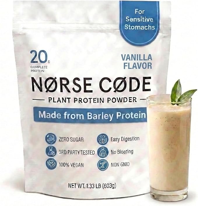 Vanilla Plant-Based Barley Protein Powder | Delicious &amp Smooth 20g Complete Vegan Protein Blend – Pea &amp Rice Protein Prebiotic Fiber Gentle on Stomach Zero Sugar Keto Friendly (1.33 lb)