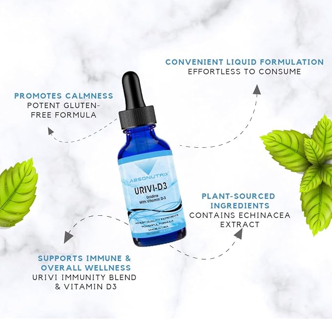Absonutrix UriVi - D3 343 mg 4 FL OZ Liquid 302 Servings Made in USA Plant-Based Ingredients Echinacea Extract Vitamin D3 Gluten-Free