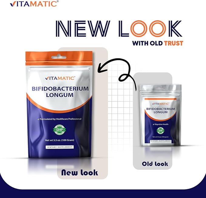 Vitamatic Bifidobacterium Longum Probiotic Powder - Digestive Health Support - 100 Gram (3.5 OZ) - 100 Servings