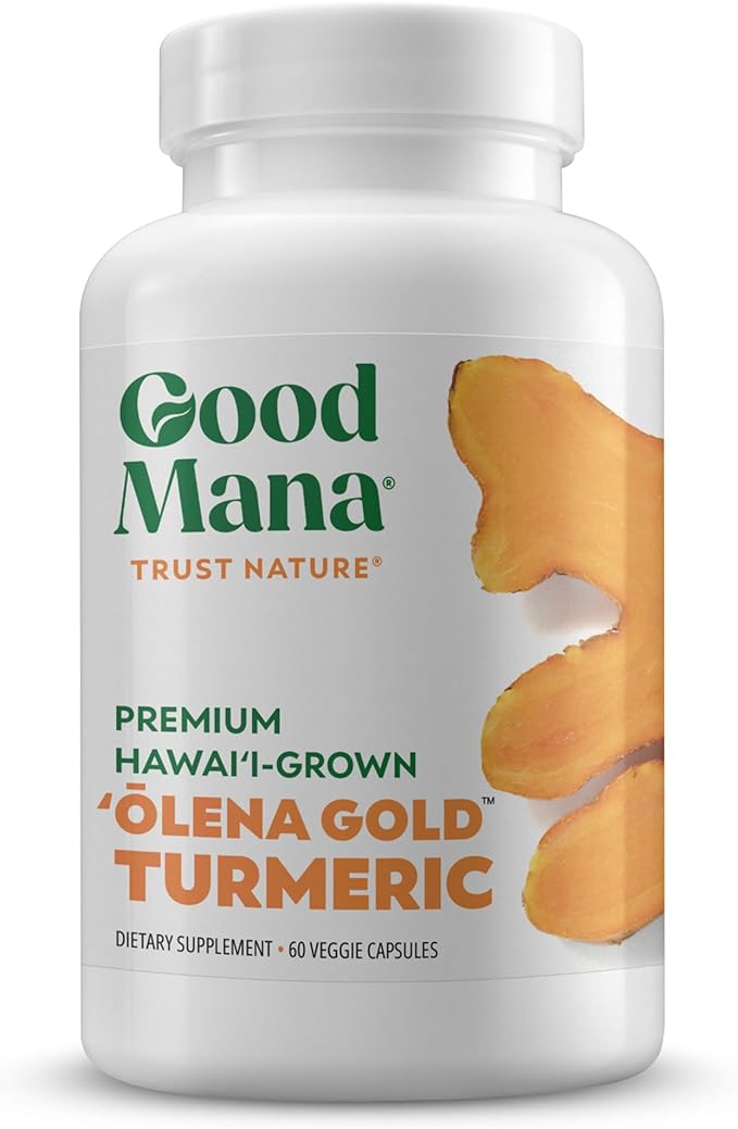 Good Mana Olena Gold Hawaii-Grown Turmeric Supplement - Organic Turmeric Curcumin with Black Pepper - Joint Support &amp Inflammation Relief - 60 Vegan Capsule