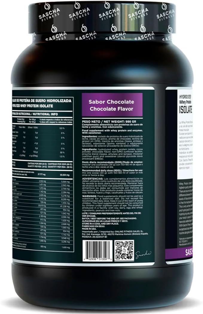 SASCHA FITNESS Hydrolyzed Whey Protein Isolate100% Grass-Fed (2 PoundChocolate)