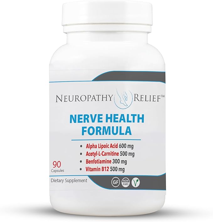 Neuropathy Relief™ Nerve Health Formula - Advanced Support with Alpha Lipoic Acid Acetyl-L-Carnitine Benfotiamine and Vitamin B12-90 Capsules