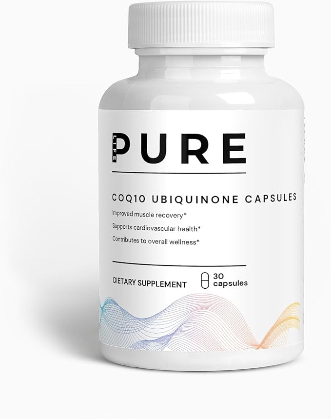 PURE LIFE CoQ10 Ubiquinone Capsules – Coenzyme Q10 Supplement for Energy Muscle Recovery &amp Support Cardiovascular Health – 30 Vegan Capsules – Nutritional Supplement – Made in USA