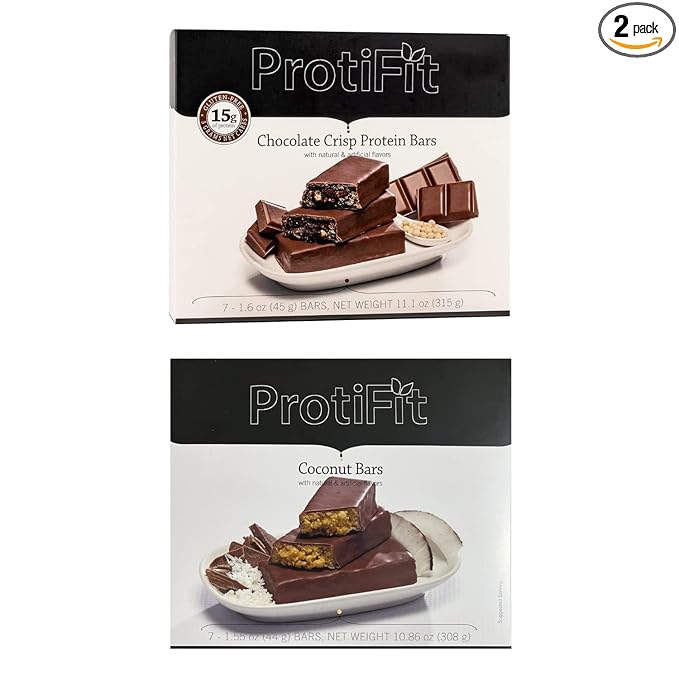 PROTIFIT - Low Calorie Chocolate Crisp &amp Coconut Protein Bar 2 Pack High Protein 15g Protein Low Carb Low Sugar Ideal Protein Compatible 7 Servings Per Box (2 Pack)