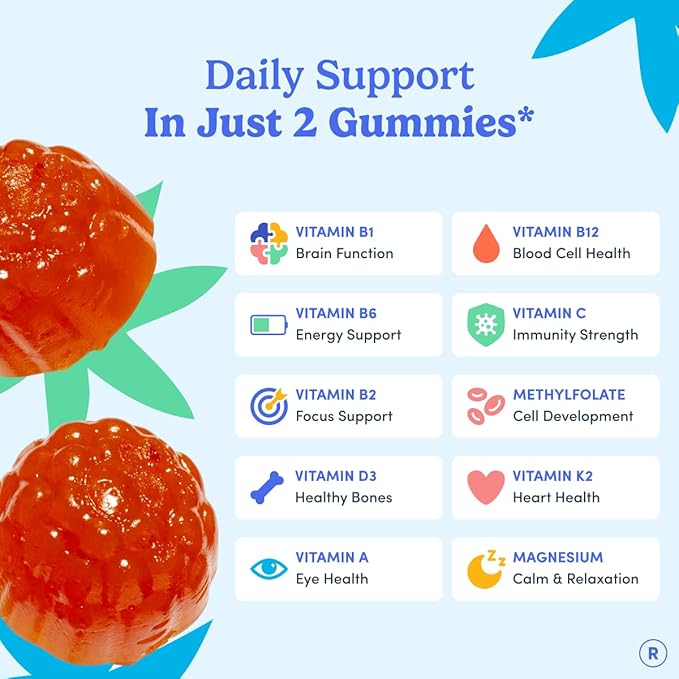 FIRST DAY Vitamins for Teens - Teen Multi Vitamins for Girls &amp Boys 12-17 Organic Fruit &amp Veggie Blend - 12 Key Nutrients: Vitamins A B1 B2 B6 B9 B12 C D3 E K2-30 Day Supply