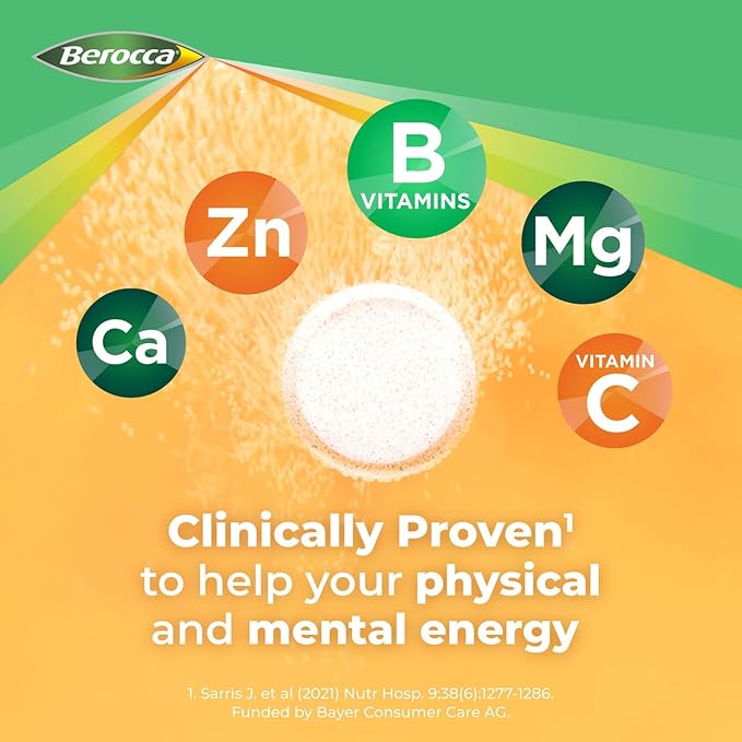 Berocca Energy Vitamin B &amp C Orange Flavour Effervescent Tablets 60 Pack