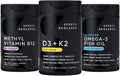 Sports Research® Multivitamin Pack - Vitamin D3 + K2 w/Coconut Oil 5000iu + Vitamin B12 as Methylcobalamin 5000mcg + Omega-3 Fish Oil 1250