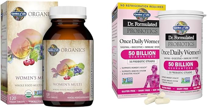 Garden of Life Women's Organic Multivitamin and Probiotics for Digestive Vaginal Immune Health 50 Billion CFU 16 Strains 120 Tablets 30 Capsules