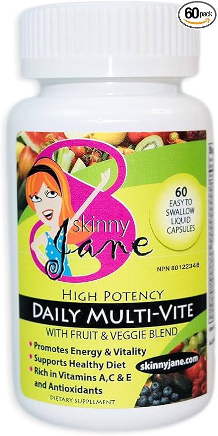Skinny Jane Daily Multi Vitamin for Women – Supports Energy Wellness and Hair Skin Nails – Unique Fruit and Veggie Blend – 60 Easy to Swallow Liquid Capsules